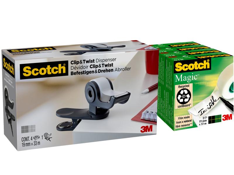 Scotch Dévidoir de table Scotch Clip & Twist Multipack de 4 rouleaux