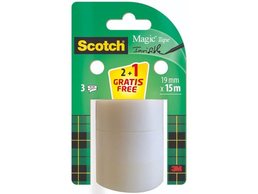 Scotch Ruban adhésif Magic 19 mm x 15 m, 2 rouleaux + 1 gratuit