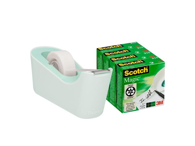 Scotch Dévidoir de table C-18 Menthe Comprend 4 rouleaux de ruban adhésif