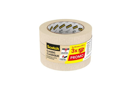 3M Ruban adhésif du peintre Scotch Classic 3 x 2450 24 mm x 50 m, Beige