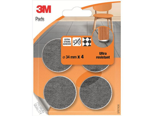 3M Echelle de pied de chaise Pads Ultra Resistant Ø 34 mm Gris