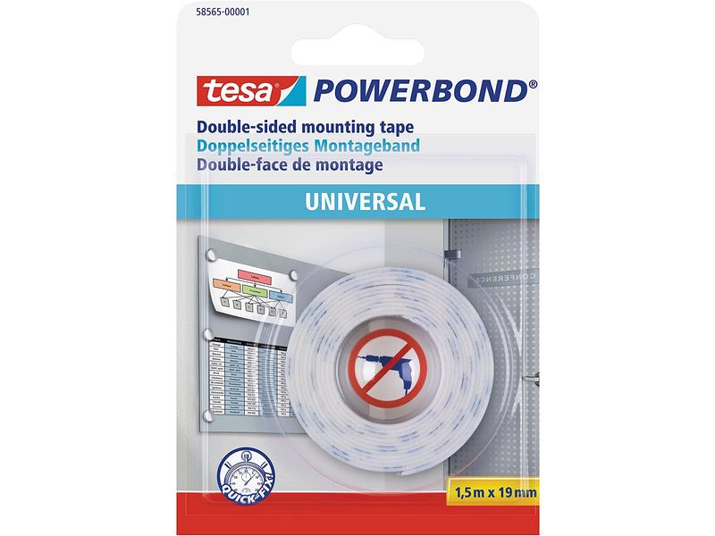 tesa Ruban de montage Powerbond Universal 19 mm x 1.5 m, Transparent