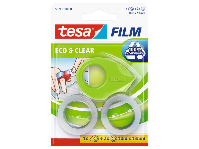 tesa Dérouleur Eco & Clear Mini 19 mm x 10 m, Vert/Transparent