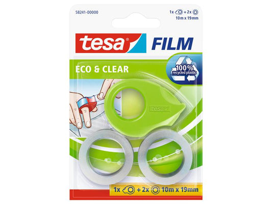 tesa Dérouleur Eco & Clear Mini 19 mm x 10 m, Vert/Transparent