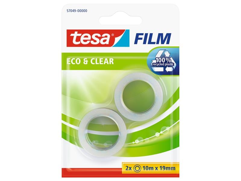 tesa Ruban adhésif Eco & Clear 19 mm x 10 m, Transparent, 2 Rouleaux