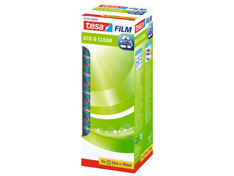 tesa Ruban adhésif Eco & Clear 19 mm x 33 m, Transparent, 8 rouleaux