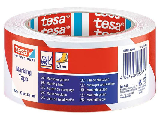 tesa Ruban de marquage Professional 60760, 50 mm x 33 m, Rouge/Blanc