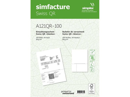 Simplex Bulletin de versement Simfacture Swiss QR 100 feuilles, blanc