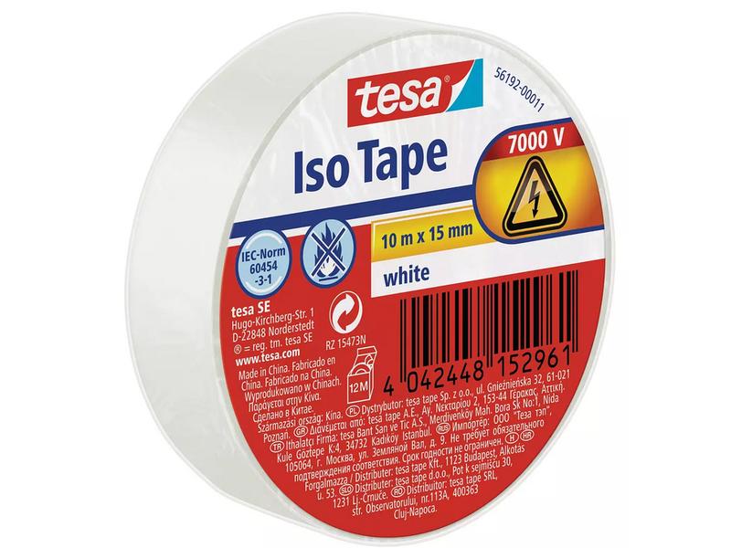 tesa Bande isolante -Set Iso Tape, 15 mm x 10 m, 5 rouleaux, Blanc