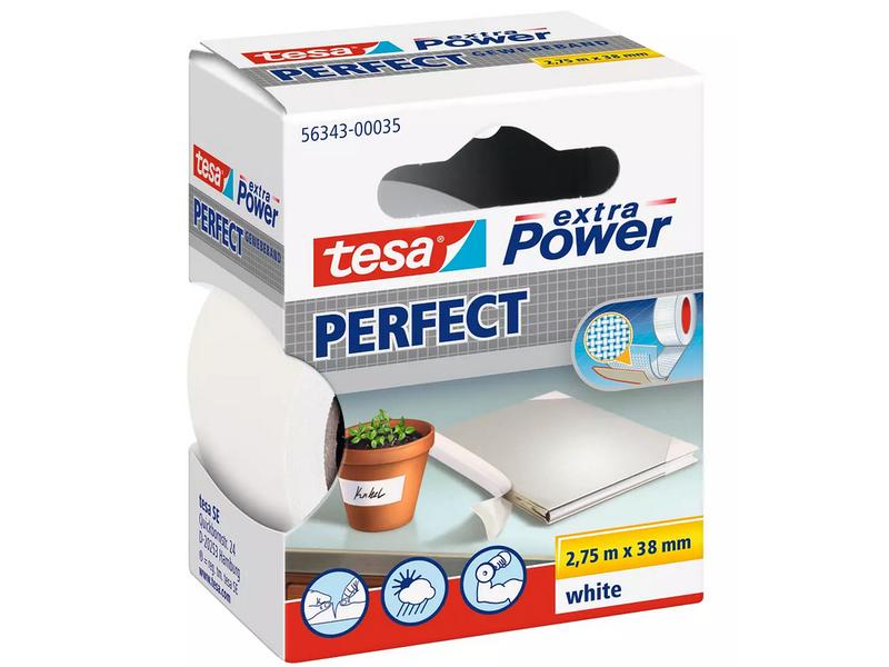 tesa Bande de tissu -Set extra Pow Perfect, 38 mm x 2.75 m, 3 rouleaux, Blanc