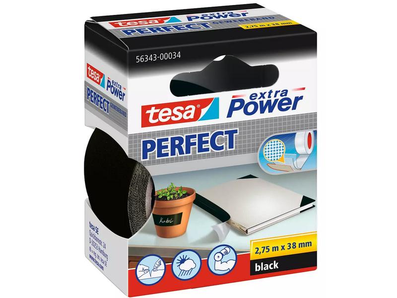 tesa Bande de tissu -Set extra Pow Perfect, 38 mm x 2.75 m, 3 rouleaux, Noir