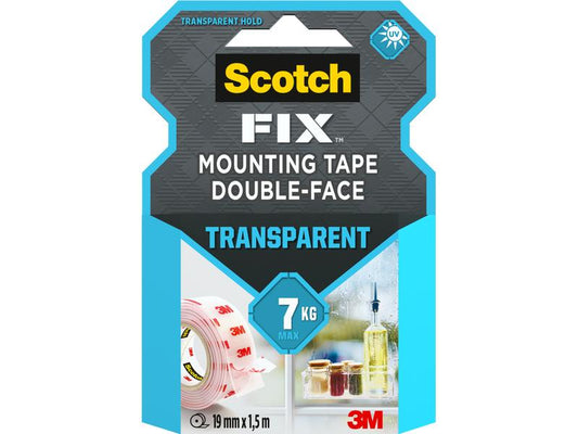 Scotch Ruban de montage Scotch-Fix, 19 mm x 1.5 m, 1 rouleau, Transparent