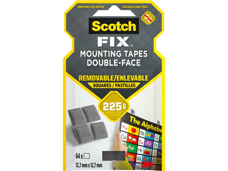 Scotch Carrés de montage Scotch-Fix, 12,7 mm x 12,7 mm, Gris