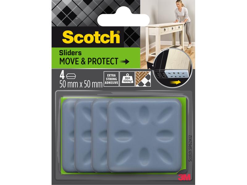 3M Patins pour meubles Move & Protect, 50 mm x 50 mm, Gris, paquet de 4