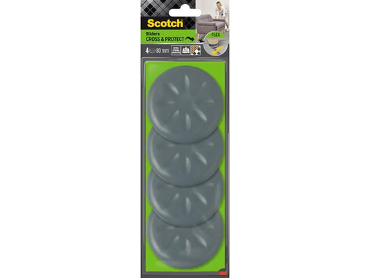 3M Patins de meubles Flexibal, Ø 80 mm, Gris, pack de 4