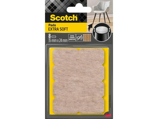 3M Patins en feutre Extra-Soft, 35 mm x 24 mm, Beige, paquet de 8