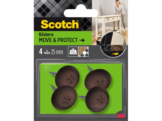 3M Echelle de pied de chaise Move & Protect, Ø 25 mm, Brun, pack de 4