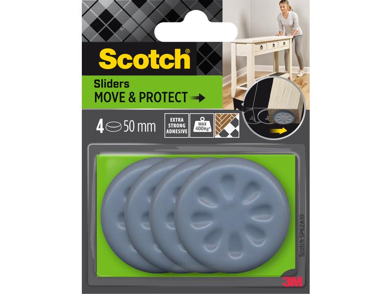 3M Patins pour meubles Move & Protect, Ø 50 mm, Gris, pack de 4