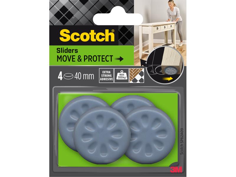 3M Patins pour meubles Move & Protect, Ø 40 mm, Gris, pack de 4