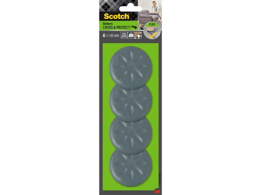 3M Patins de meubles Flexibal, Ø 65 mm, Gris, pack de 4