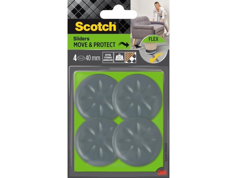 3M Patins de meubles Flexibal, Ø 40 mm, Gris, pack de 4