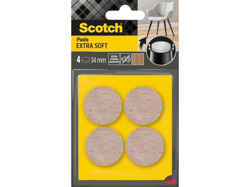 3M Patins en feutre Extra-Soft, Ø 34 mm, Beige, pack de 4