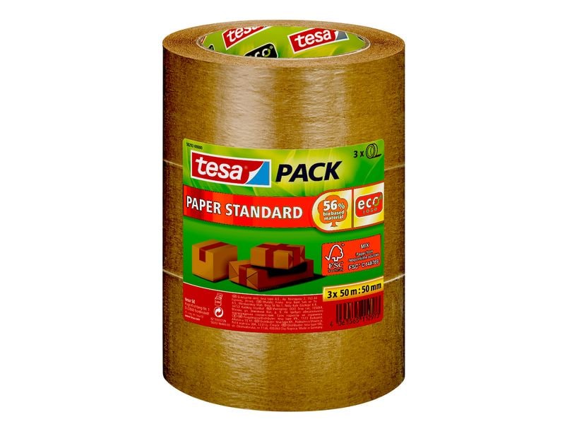 tesa Ruban adhésif 3 x papier standard ecoLogo 50 mm x 50 m, Brun