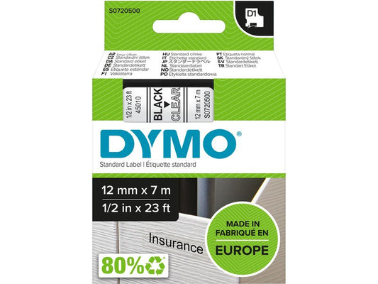 DYMO Ruban d’étiquettes D1 Noir auf Transparent