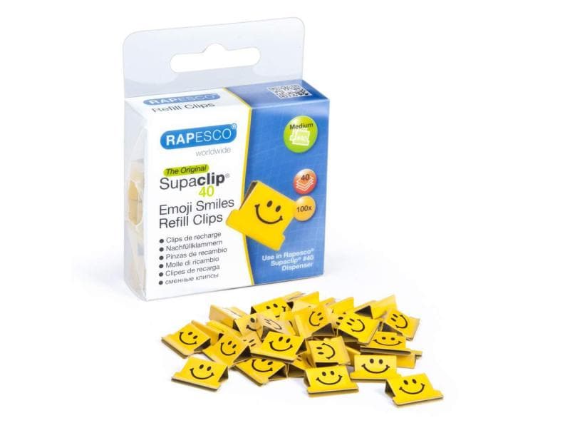 Rapesco Pince à papier Supaclip 40 Clips de recharge Emojis, jaune